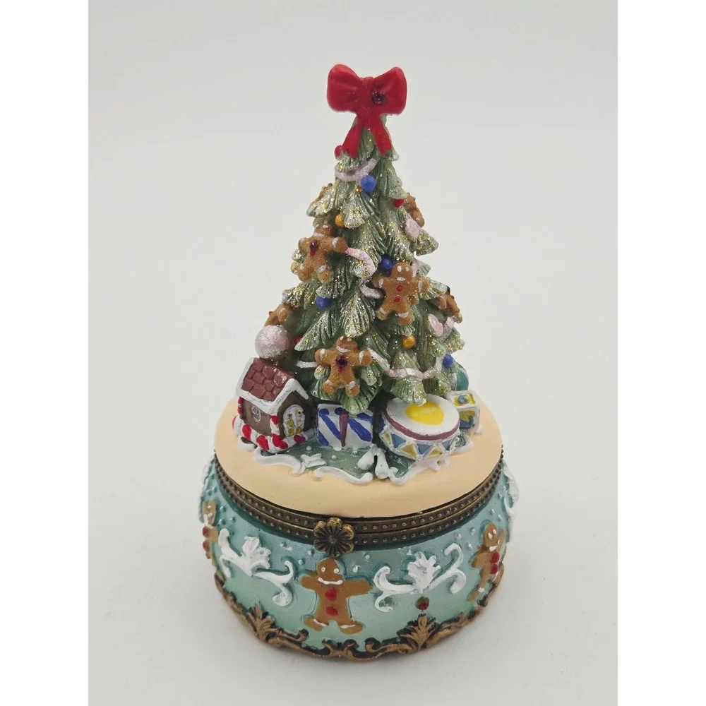Kurt S Adler Christmas Tree Gingerbread Trinket Box C5000 Teal Holiday Decor